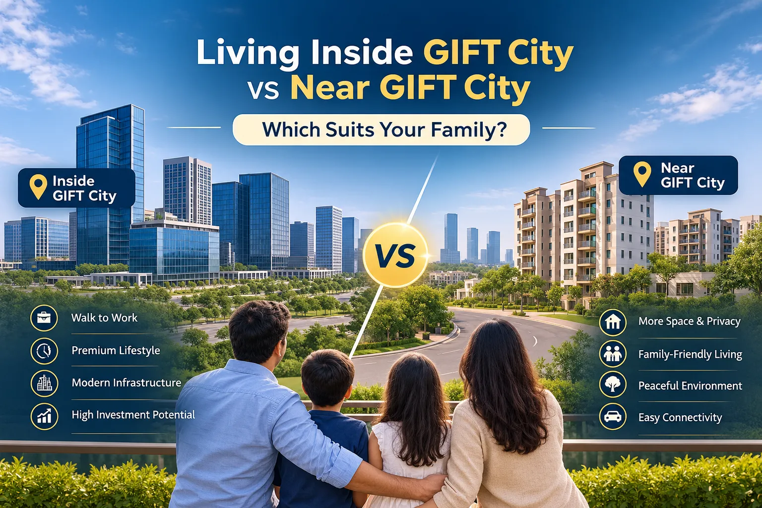 Luxury residential living inside GIFT City versus homes near GIFT City, Gandhinagar